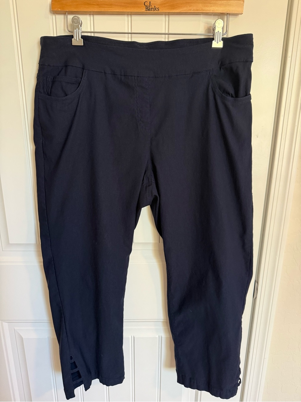 Multiples Slim-Sation Dark Navy Capri Pants with Side Notch Detail